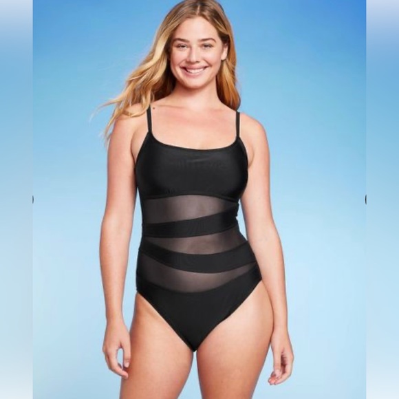 Shade & Shore Other - NWT Women’s Shade & Shore Black Mesh Front One Piece Swimsuit. Size L